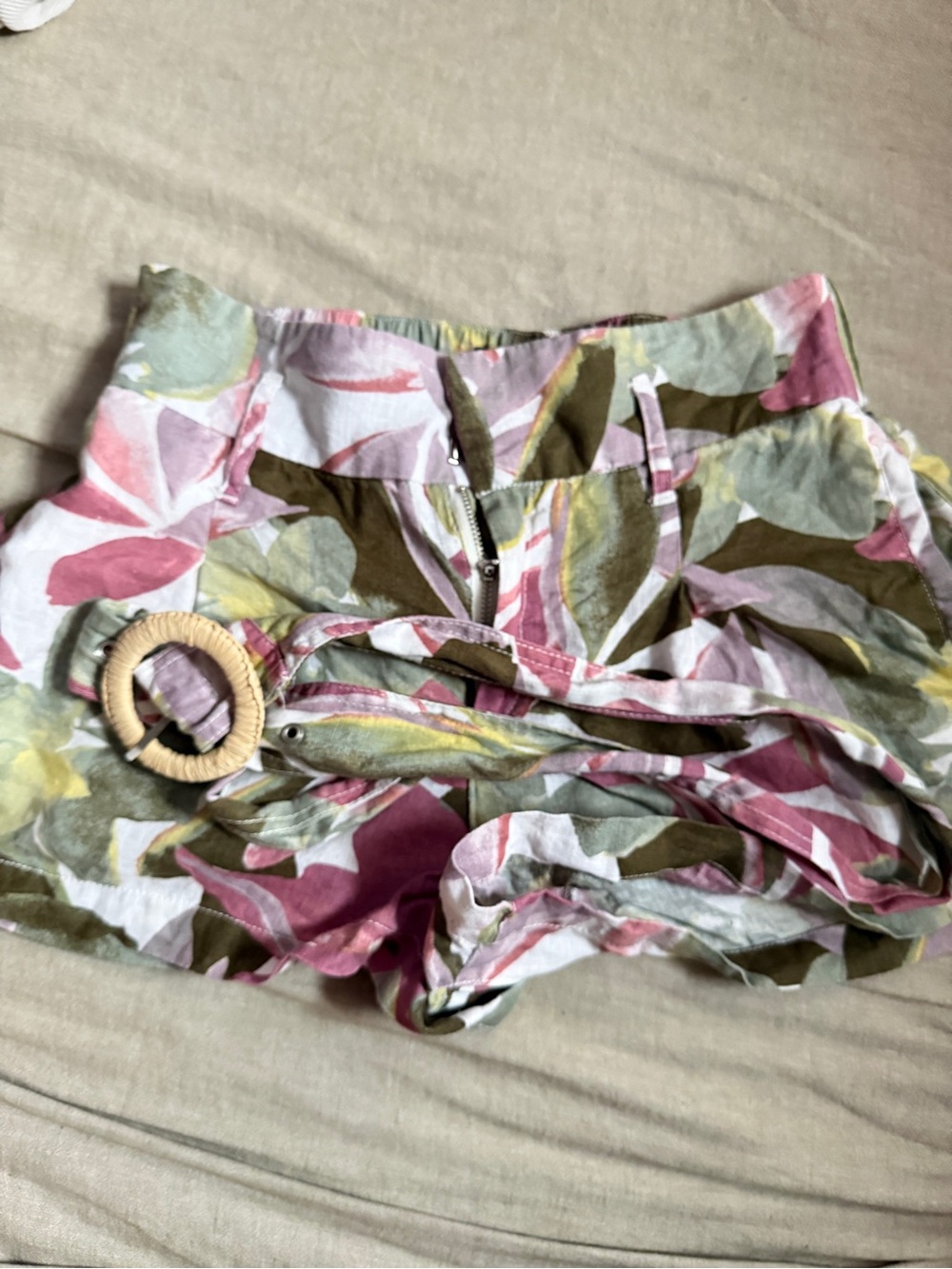 Tahari High-Waist Floral Belted Shorts in Pink, Green & White
